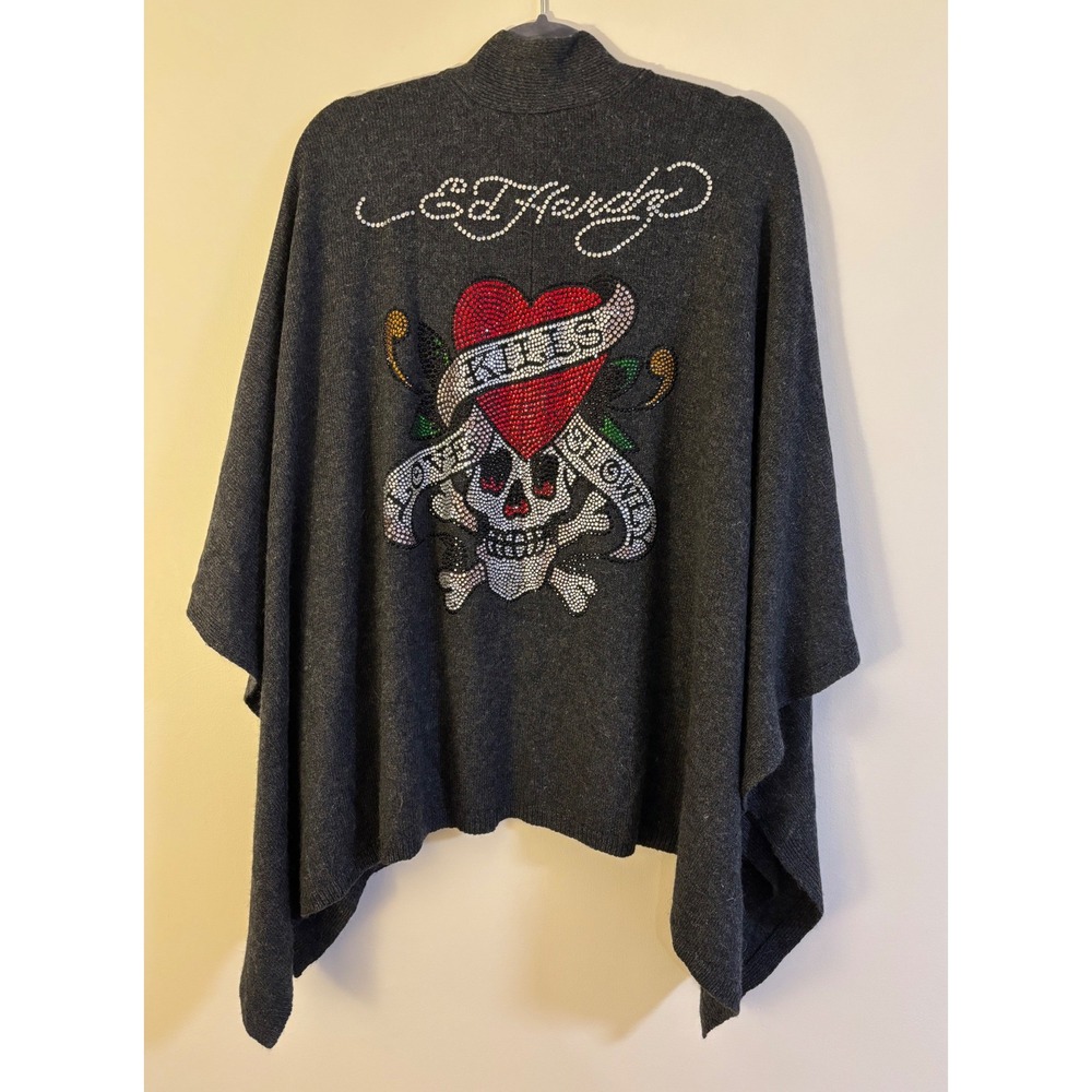 Early 2000's  Ed Hardy Christian Audigier Love Kills Slowly Rhinestone Shawl Y2K